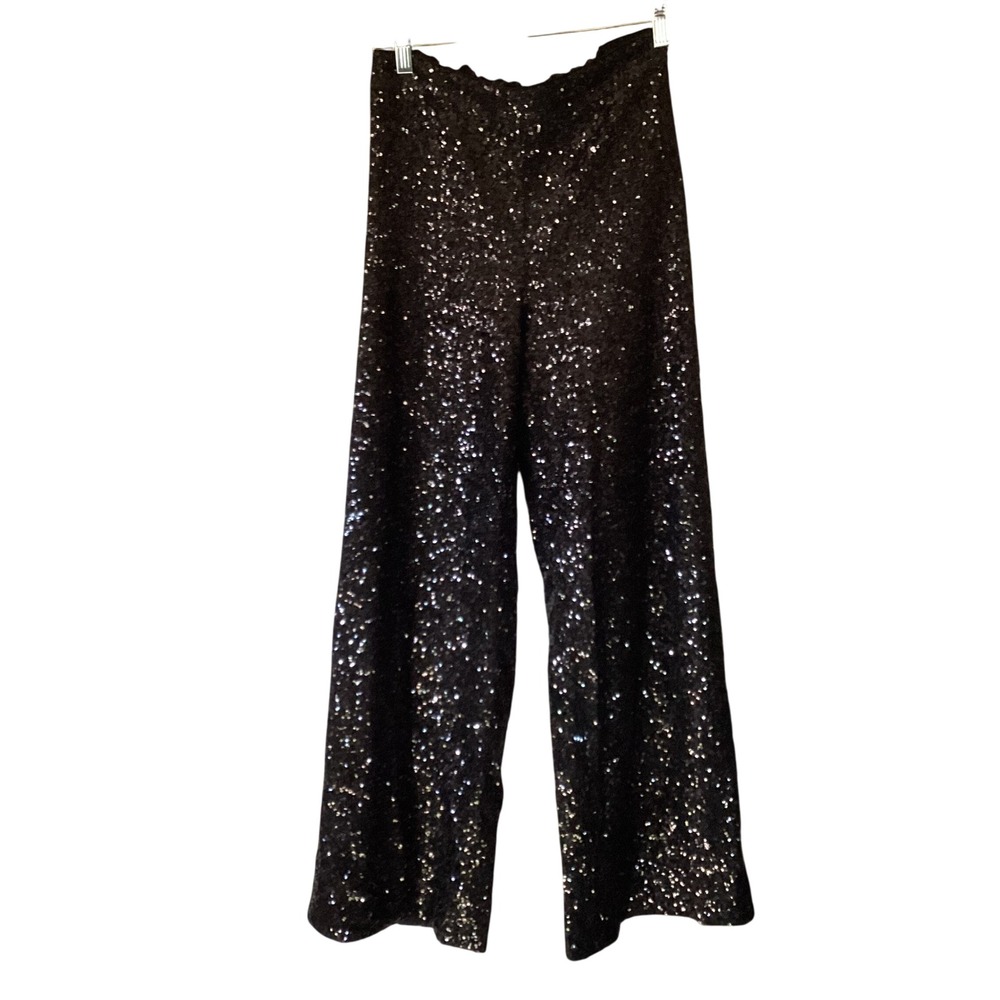 Banana‎ Republic Women Sequin Wide Leg Pants XS Black Glam Whimsigoth Luxe